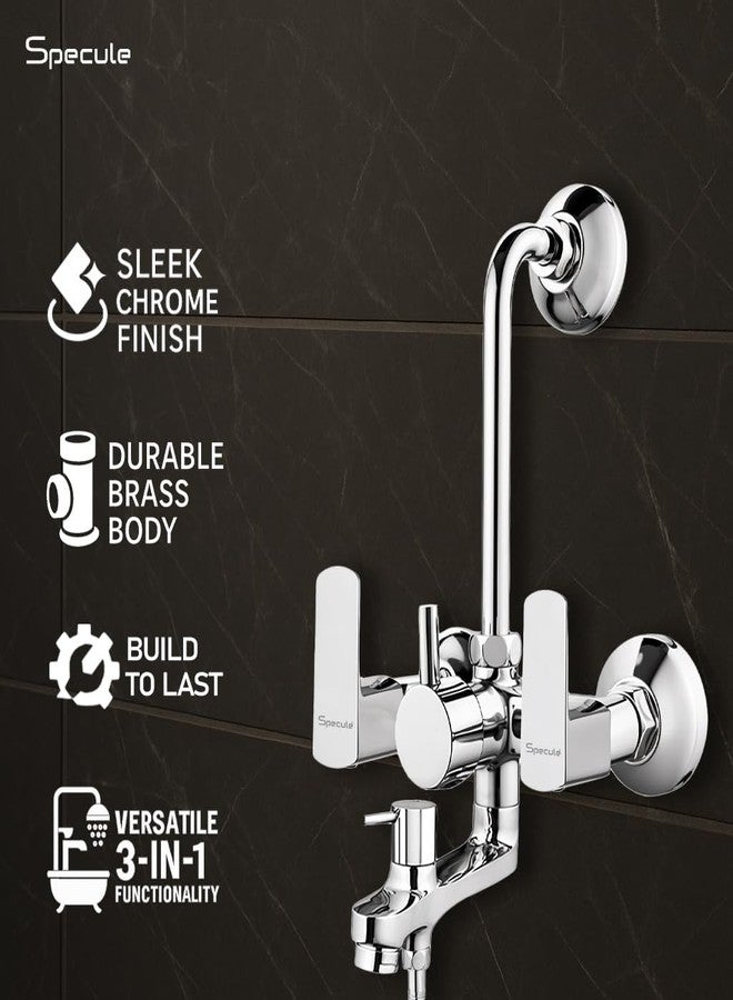 Specule Cube Series, Brass Wall Mixer for Bathroom 3 in 1 with Overhead Shower Set | Mist Hand Shower Set with 1.5 Meter Hand Shower Pipe | Wall Mixer | Shower Set (Chrome) - Image 2